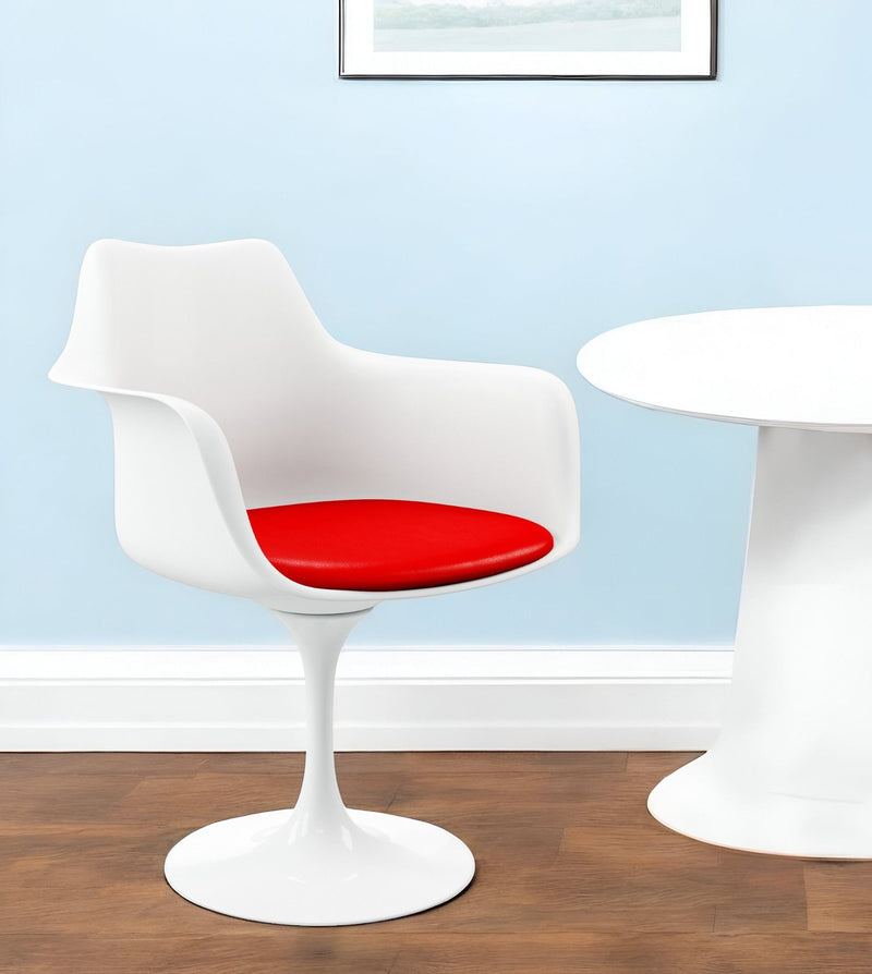Upholstered Faux Leather Dining Arm Chair - Red / White