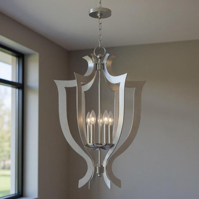 32" Five Light Dimmable Chandelier With Shades - Silver