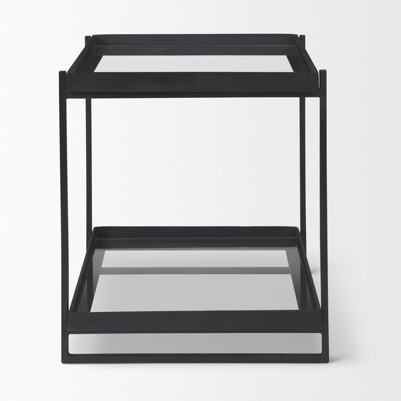 Tempered Square Frame End Table With Two Shelves - Clear / Clear