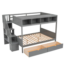 Load image into Gallery viewer, Twin over Full Bunk Bed with Shelfs, Storage Staircase and 2 Drawers, Gray
