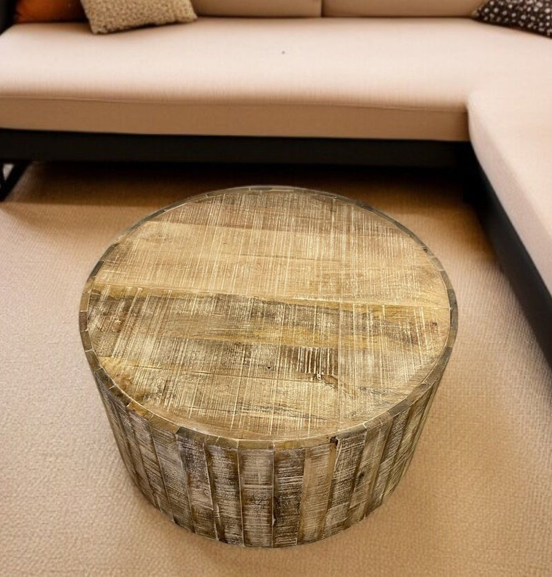 32" Solid Wood Round Coffee Table - Brown