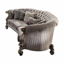 Load image into Gallery viewer, Velvet Curved Floral Sofa And Toss Pillows With Champagne Legs - Gray
