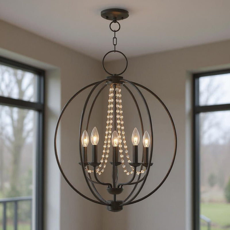 28" Five Light Dimmable Chandelier With Shades - Bronze