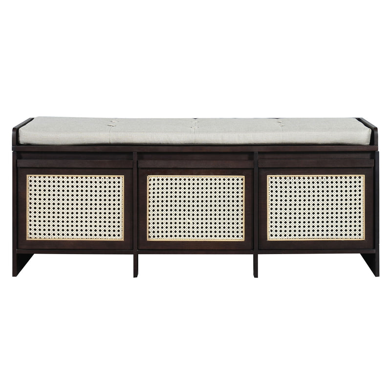 Entryway Shoe Bench With Drawers & Button Tufted Cushion