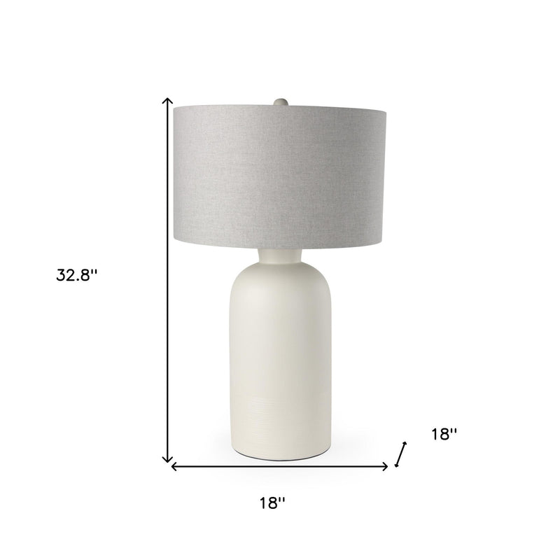 33" Ceramic Round Bedside Lamp With Gray Drum Shade - Cream