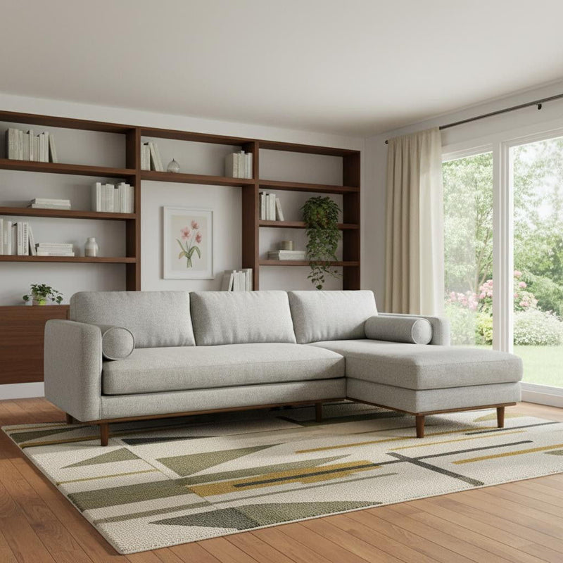 Mid-Century Sofa With Brown Legs - Gray