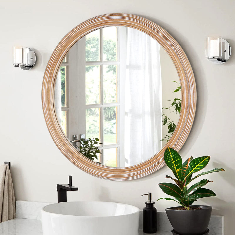 Round Wall Mirror With Ribbed Frame