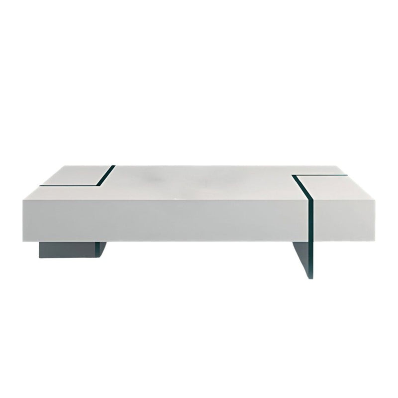 53" Wood And Glass Sled Coffee Table - White / Clear