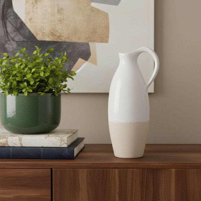 Ombre Bud Jug Vase - White / Beige