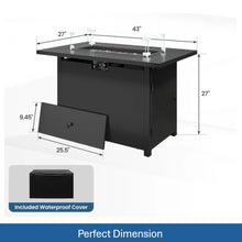 Load image into Gallery viewer, Outdoor 2 In 1 Gas Fire Pit Table With Lid &amp; Glass Shield, Stainless Burner, Lava Rock, Rectangular Design - Black

