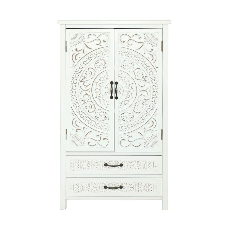 Wood Accent Cabinet With Two Doors Two Drawers - White
