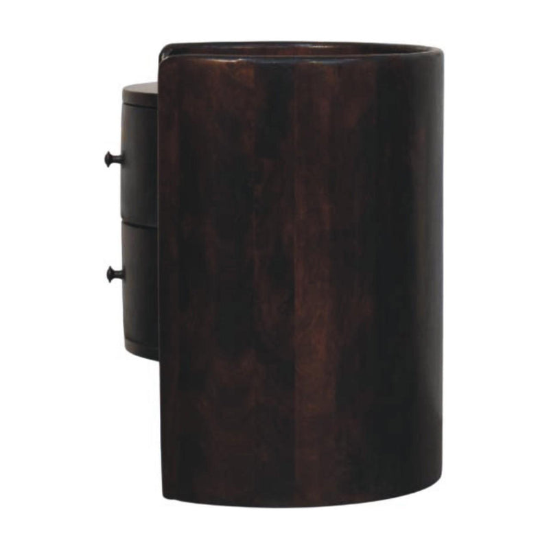 Round Drum End Table With Two Drawers - Brown