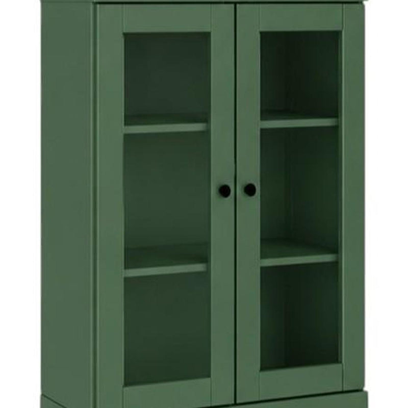 Solid Wood Adjustable Six Tier Library Bookcase With Four Doors - Green
