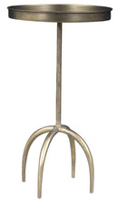 Load image into Gallery viewer, 23" Distressed Iron Round Pedestal Tray Top End Table - Brass
