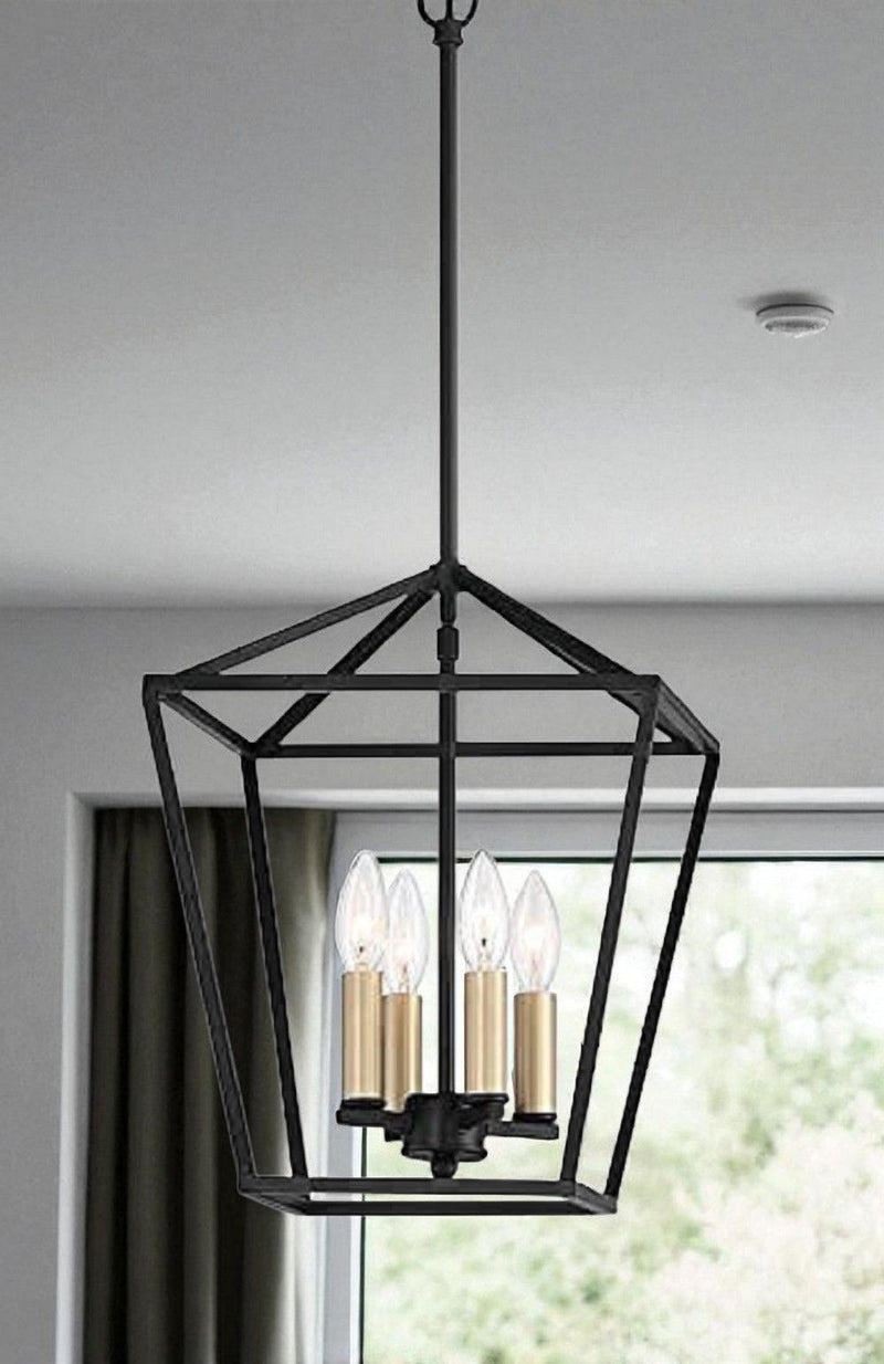 Kitchen Island Four Light Metal Dimmable Chandelier With Shades - Black / Gold