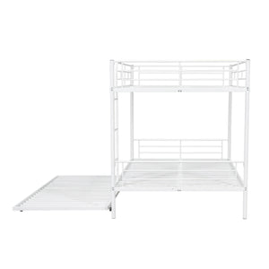 Full Over Full Metal Bunk Bed with Trundle, White