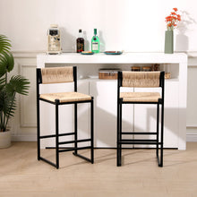 Load image into Gallery viewer, Bar Stools Paper Rope Weave Dining Chairs With Back Hand Weave Stools For Kichen Island, Bar &amp; Counter (Set of 2)
