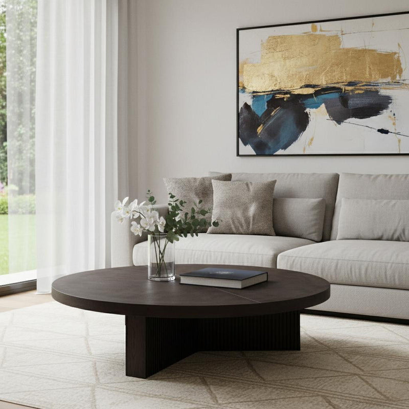 Wood Round Cross Legs Coffee Table - Espresso