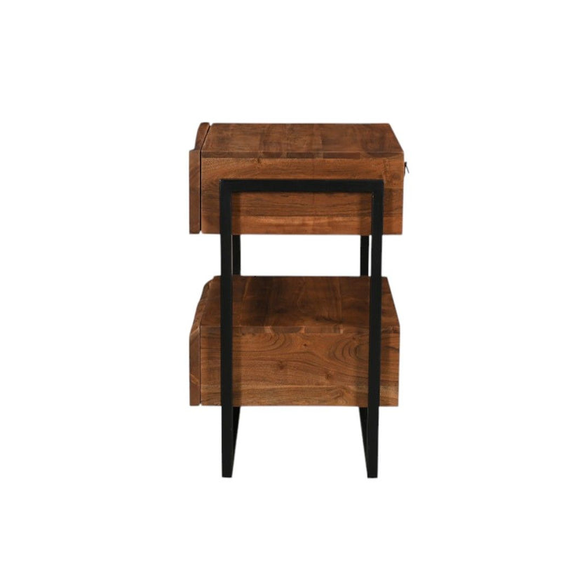 Iron And Solid Wood Live Edge Two Drawer Nightstand - Black And Brown