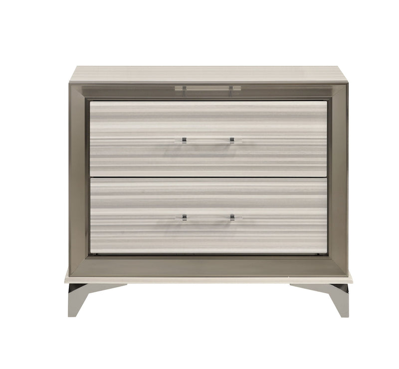 25" Wood Lighted Two Drawer Nightstand - Silver / White