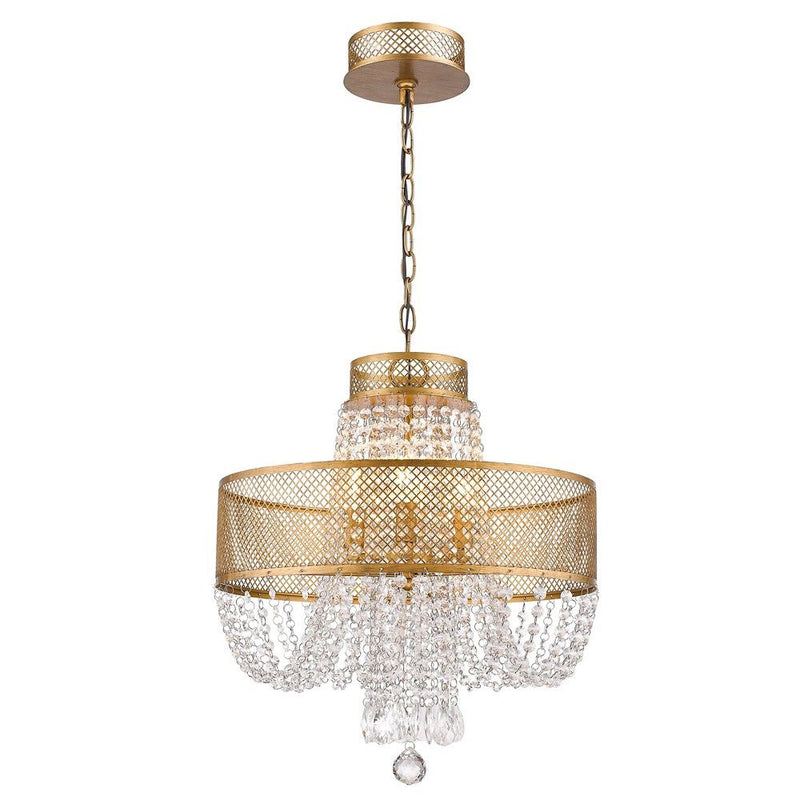 Four Light Metal And Crystals Dimmable Chandelier With Shades - Gold