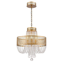 Load image into Gallery viewer, Four Light Metal And Crystals Dimmable Chandelier With Shades - Gold
