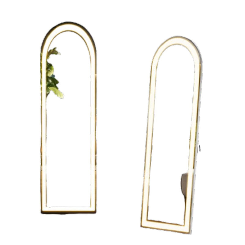60" Glass Arch Lighted Wall Mounted And Freestanding Framed Full Length Mirror - Silver