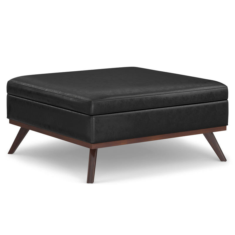 40" Leather Cocktail Ottoman With Storage - Black / Brown