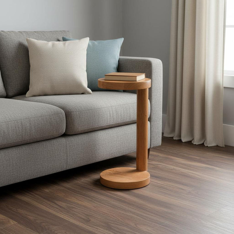 Distressed Solid Wood Round End Table (718202) - Natural