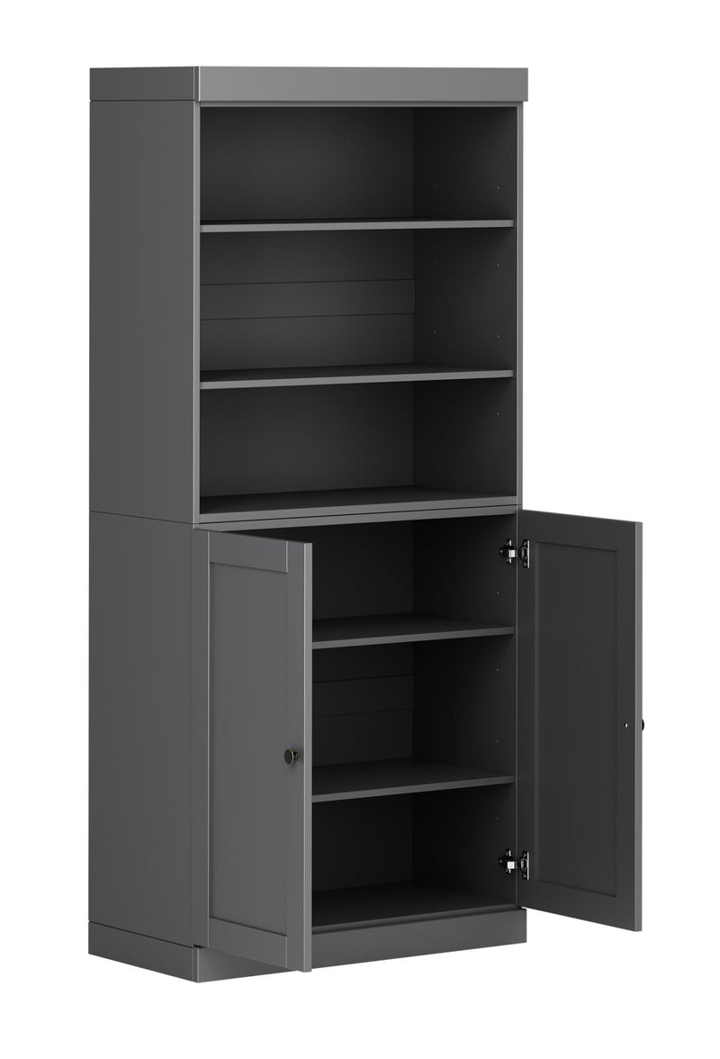 Adjustable Six Tier Library Bookcase With Two Doors - Gray