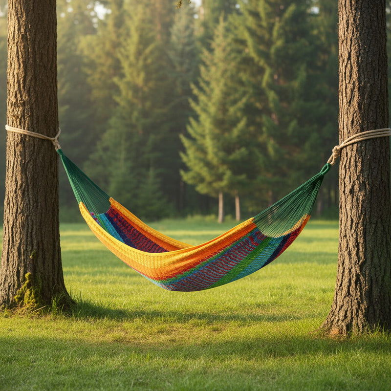 Striped Double Hammock - Green / Red / Yellow