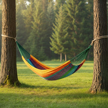 Load image into Gallery viewer, Striped Double Hammock - Green / Red / Yellow
