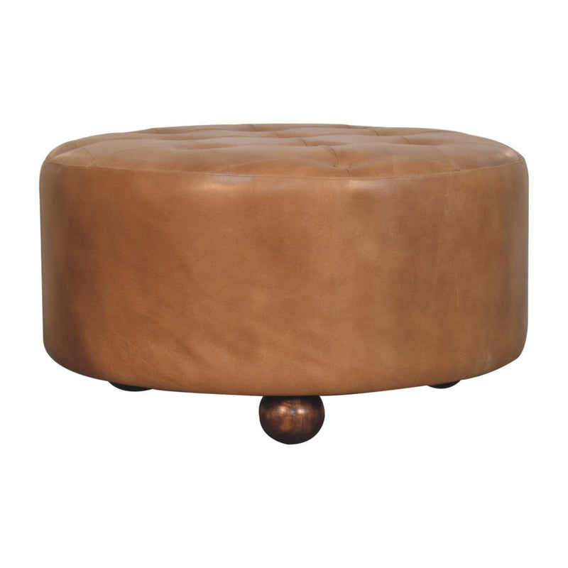 Leather Round Footstool (723464) - Brown