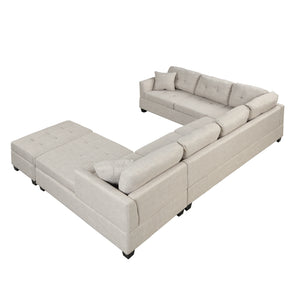 121.3" Oversized Sectional Sofa with Storage Ottoman, U Shaped Sectional Couch with 2 Throw Pillows for Large Space Dorm Apartment