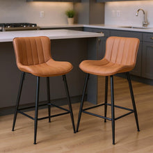 Load image into Gallery viewer, Faux Leather Metal Low Back Counter Height Bar Chairs (Set of 2) - Brown / Black

