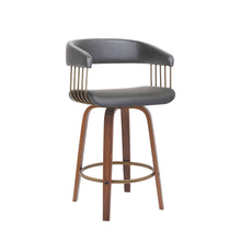 Load image into Gallery viewer, Faux Leather Swivel Counter Height Bar Chair - Gray And Wood Brown
