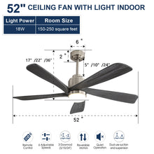 Load image into Gallery viewer, Modern Ceiling Fan With Dimmable LED Light 5 Solid Wood Blades Remote Control Reversible Dc Motor With Smart App Control - Nickel
