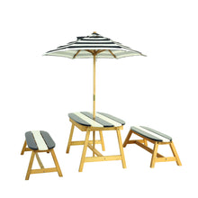Load image into Gallery viewer, Naturally Playful Kids Picnic Table With Umbrella, Indoor / Outdoor Fun - Blue / White Stripes
