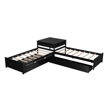Load image into Gallery viewer, L Shaped Platform Bed With Trundle And Drawers Linked With Built In Desk

