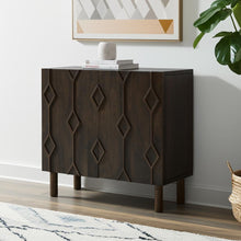 Load image into Gallery viewer, 36" Solid Wood Carved Geometric Accent Cabinet With Two Doors - Dark Brown

