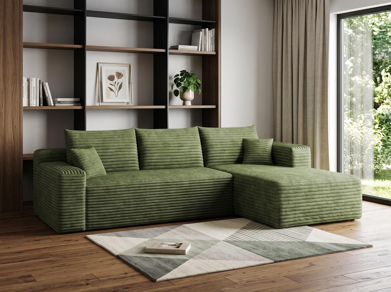 Corduroy Modular L Shaped Sofa And Chaise Sectional (762667) - Green