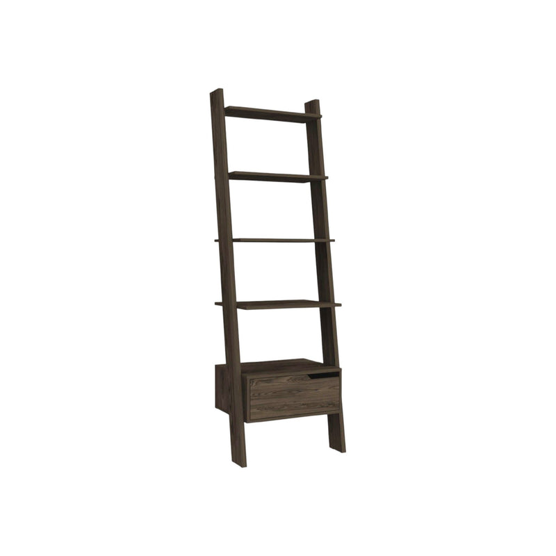 Five Tier Ladder Bookcase With A Drawer - Brown