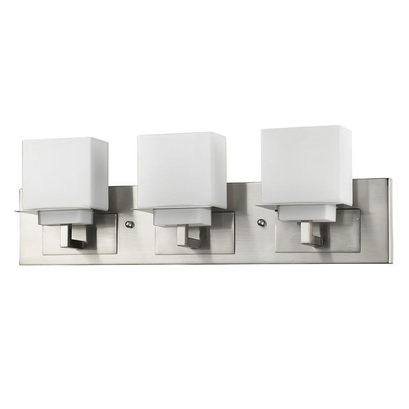 Metal And Glass Three Lights Flush Mounted Sconce - Silver And White