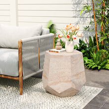 Load image into Gallery viewer, Outdoor / Indoor Lightweight Concrete Side Table, Hexagonal Round Travertine Accent Table - Beige
