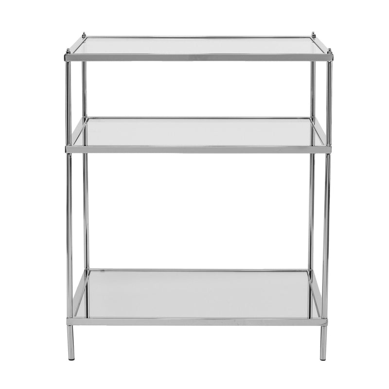 Mirrored Glass Iron End Table With Shelf - Silver