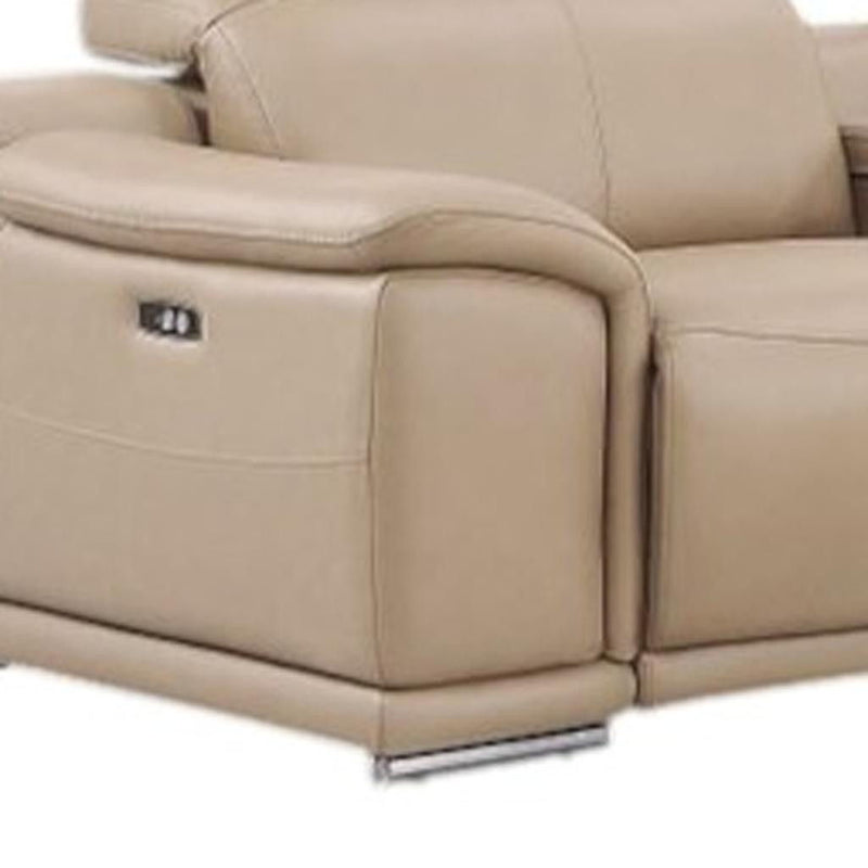 Leather Modular L-Shaped Seven Piece Corner Sectional With Console - Beige