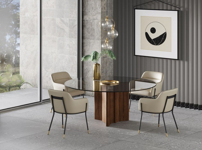 71" Smoky And Rounded Glass And Solid Manufactured Wood Pedestal Base Dining Table - Clear