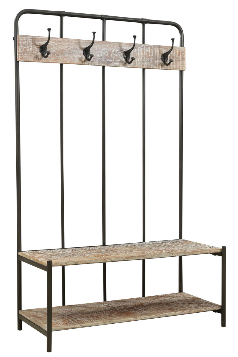 71" Metal And Solid Wood Four Hooks Freestanding Coat Rack - Black / Brown