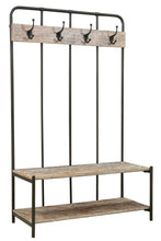 Load image into Gallery viewer, 71" Metal And Solid Wood Four Hooks Freestanding Coat Rack - Black / Brown
