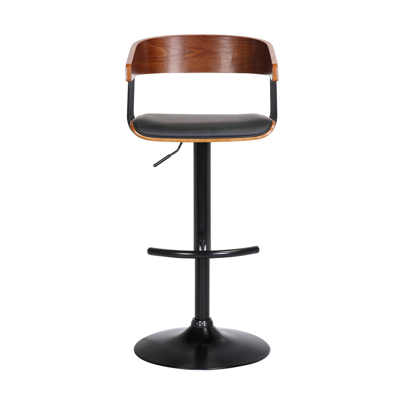 Faux Leather And Metal Swivel Adjustable Height Bar Chair - Black / Dark Brown